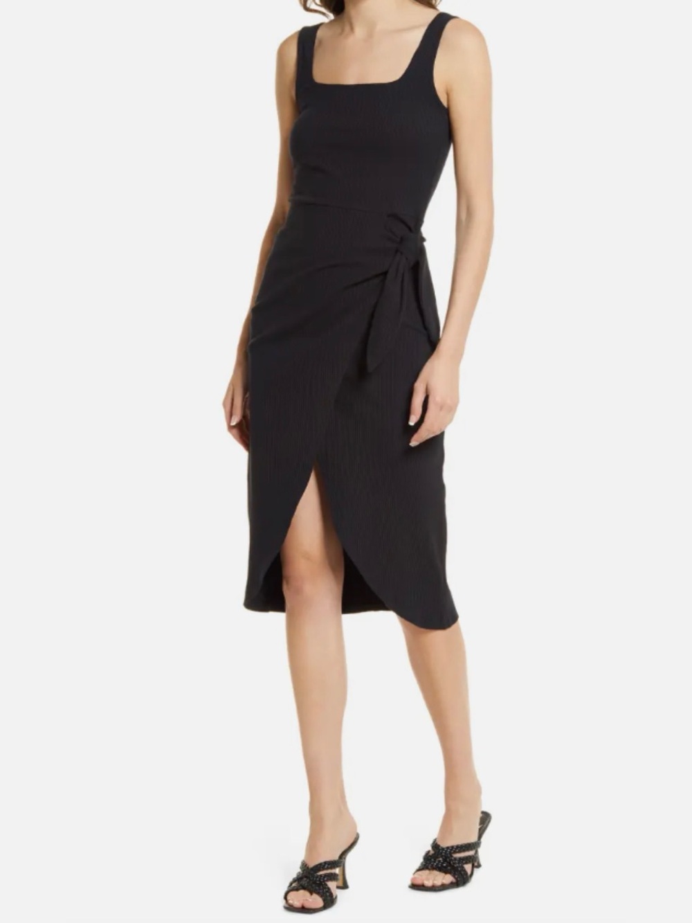 Bishop + Young Black Shawna Wrap Front Knit Midi Dress, Size Small
